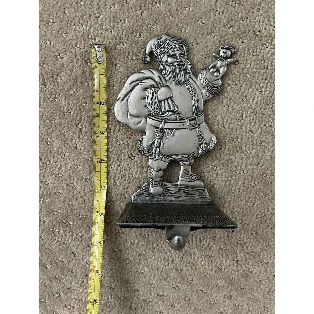 Santa Figurine Pewter Christmas Holiday Stocking Holder(Sits on Mantel) Rare